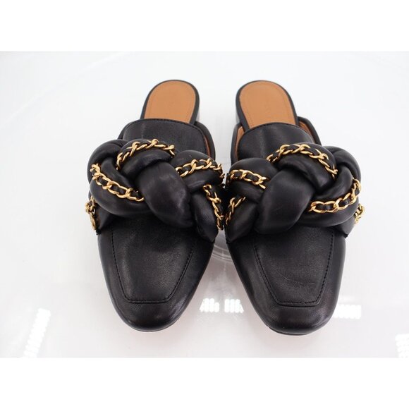 Tory Burch Womens Mule Flat Size 5.5 Black Leather Chain Link Slip On Shoes - Picture 4 of 13